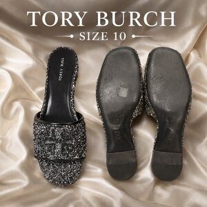 Tory Burch Eleanor Pavé Slide Sandals Silver Confetti Sparkle Logo women Size 10